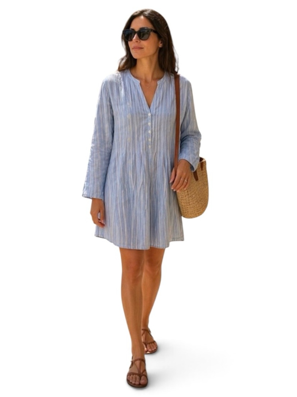Garnet Hill Light Blue Striped Midi Dress